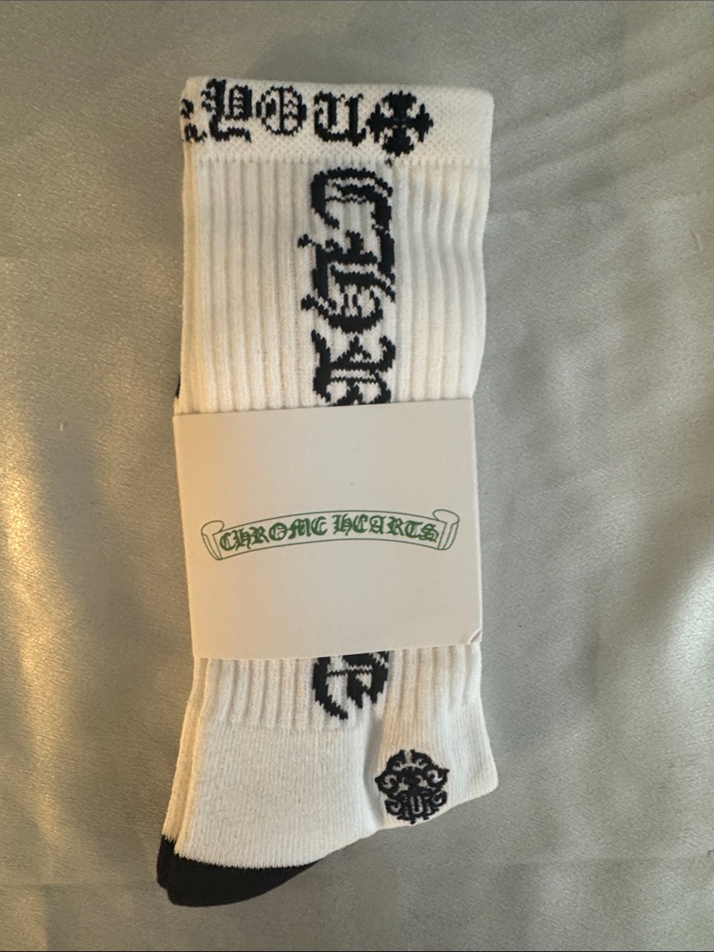 New! Chrome Hearts White Crew Socks with Black Gothic Logos